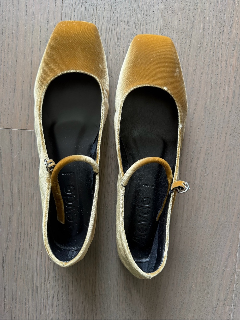 Aeyde Uma Velvet Mary Jane Flats in Mustard Yellow - Picture 5 of 6